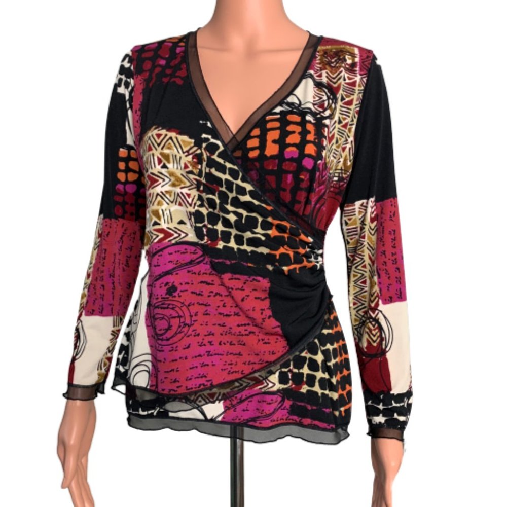 Papillon Long Sleeve Wrap Top V Neck Medium